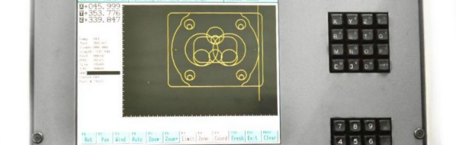 Milltronics VM16 CNC machine display of product being machined